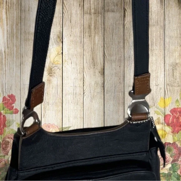 Carroll Collection Black Brown Leather Crossbody Bag - Picture 7 of 16